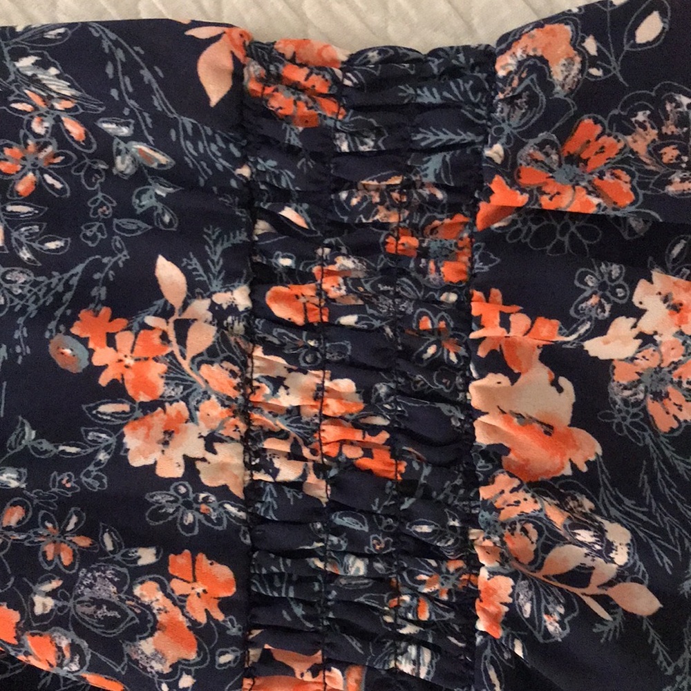 Luxology Spring Navy Blue Dress w/ Coral Pink Flowers Bell Sleeves Plus … - Picture 9 of 16